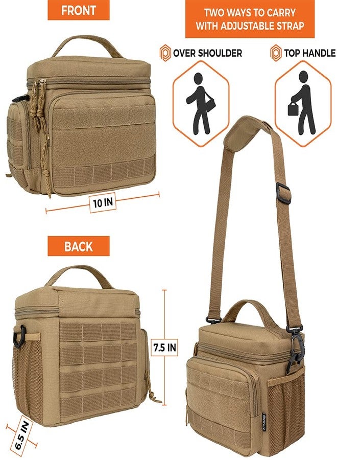 أوبوكس صندوق غداء تكتيكي من أوبوكس للرجال، حقيبة غداء معزولة بلون بني فاتح للبالغين، حافظة غداء ناعمة مانعة للتسرب مع جيوب جانبية شبكية بنظام مول، دلو غداء متين متعدد الألوان للنساء العاملات، متوسط الحجم يتسع لـ 10 علب - Image 4